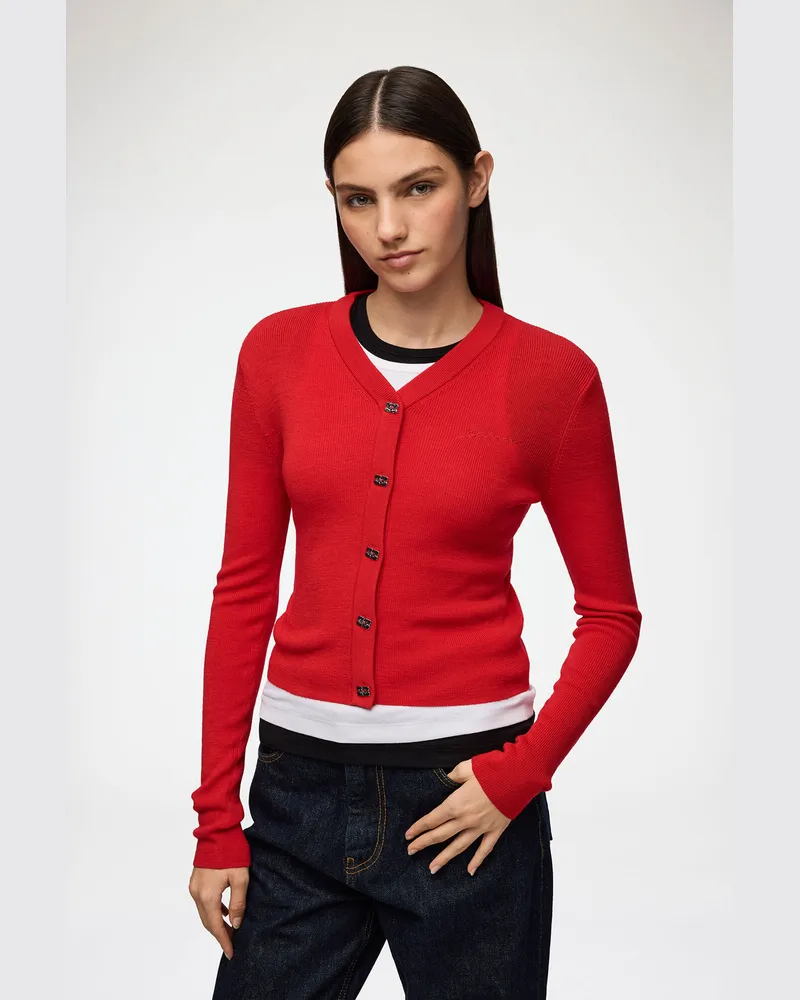 Ganni Goji Berry Strickjacke aus roter Merinowolle Wolle - Größe Goji