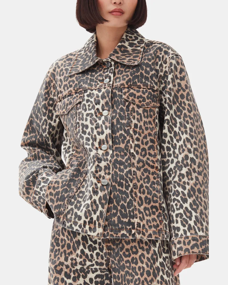 Ganni gemischt Jeansjacke mit Leopardenmuster Bio-Baumwolle - Größe Gemischt