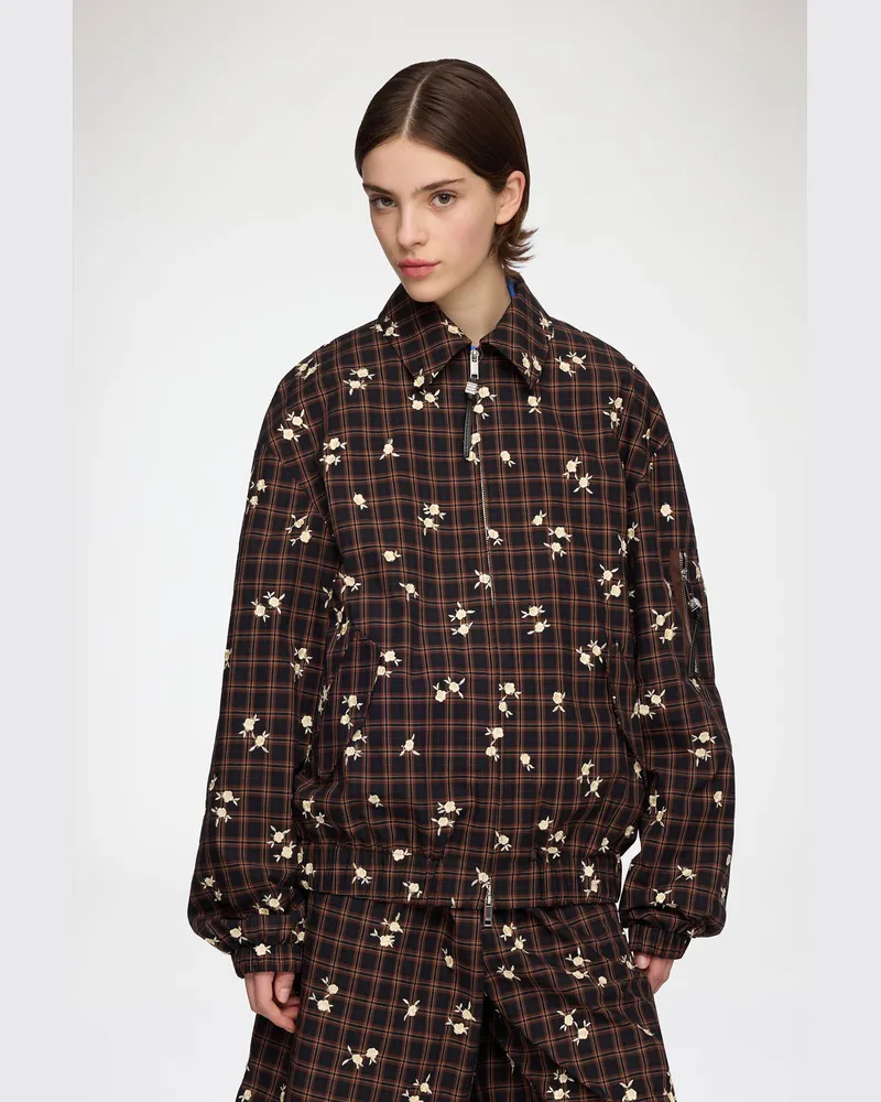 Ganni Cappuccino Bomberjacke mit bedrucktem Karomuster Bio-Baumwolle - Größe Cappuccino