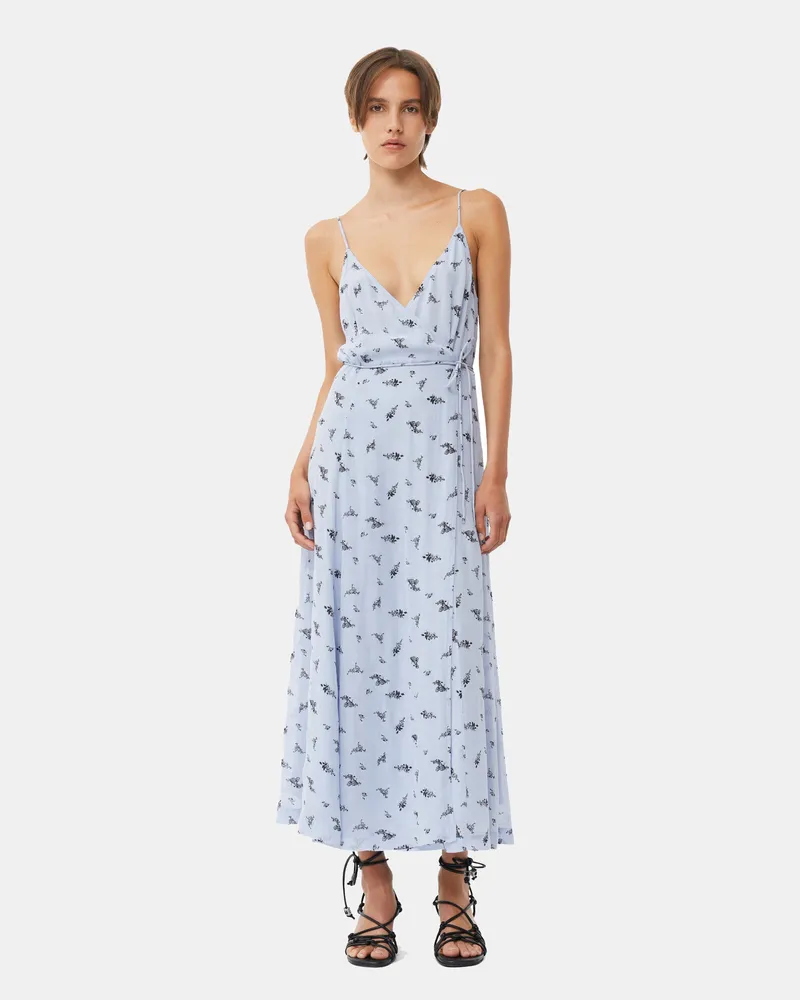 Ganni blau Bedrucktes Georgette-Wickelkleid mit Trägern Viskose - Größe Blau