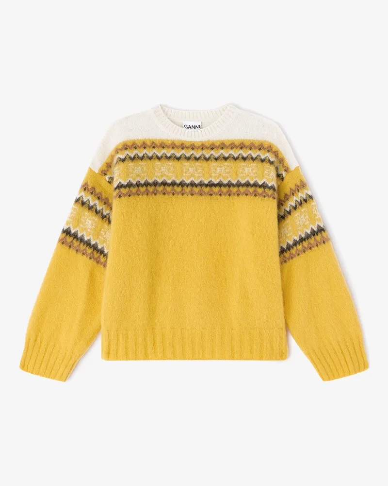Ganni Gelber Intarsienpullover gelb Gelb