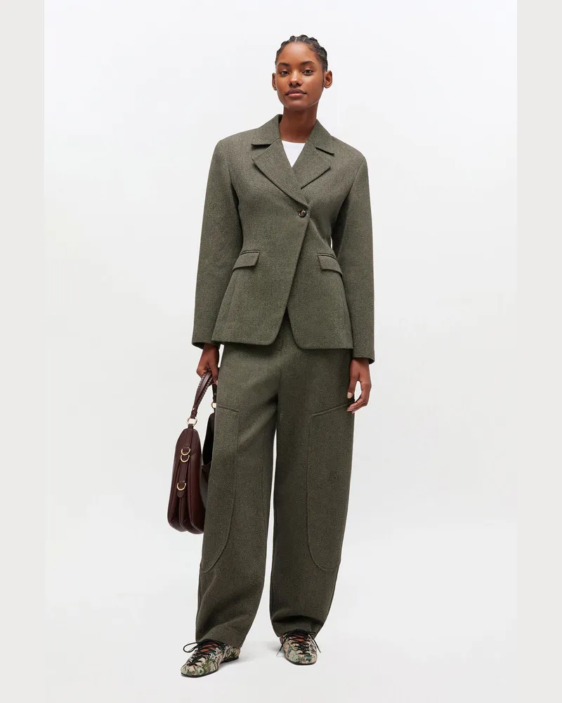 Ganni Grüne Mouline-Hose mit geschwungenem Bein grün Grün