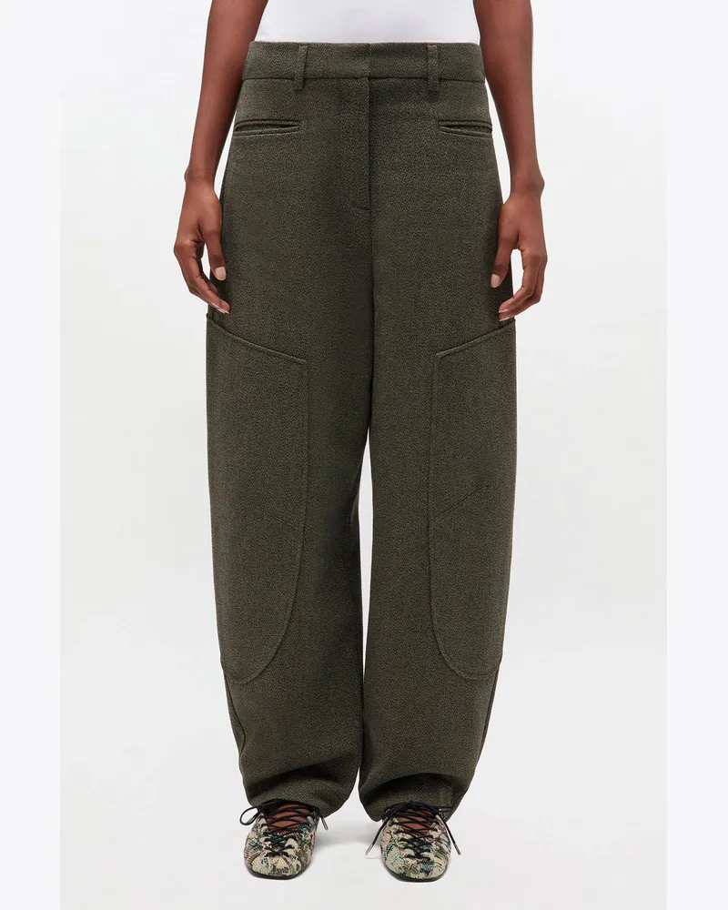 Ganni Grüne Mouline-Hose mit geschwungenem Bein grün Grün