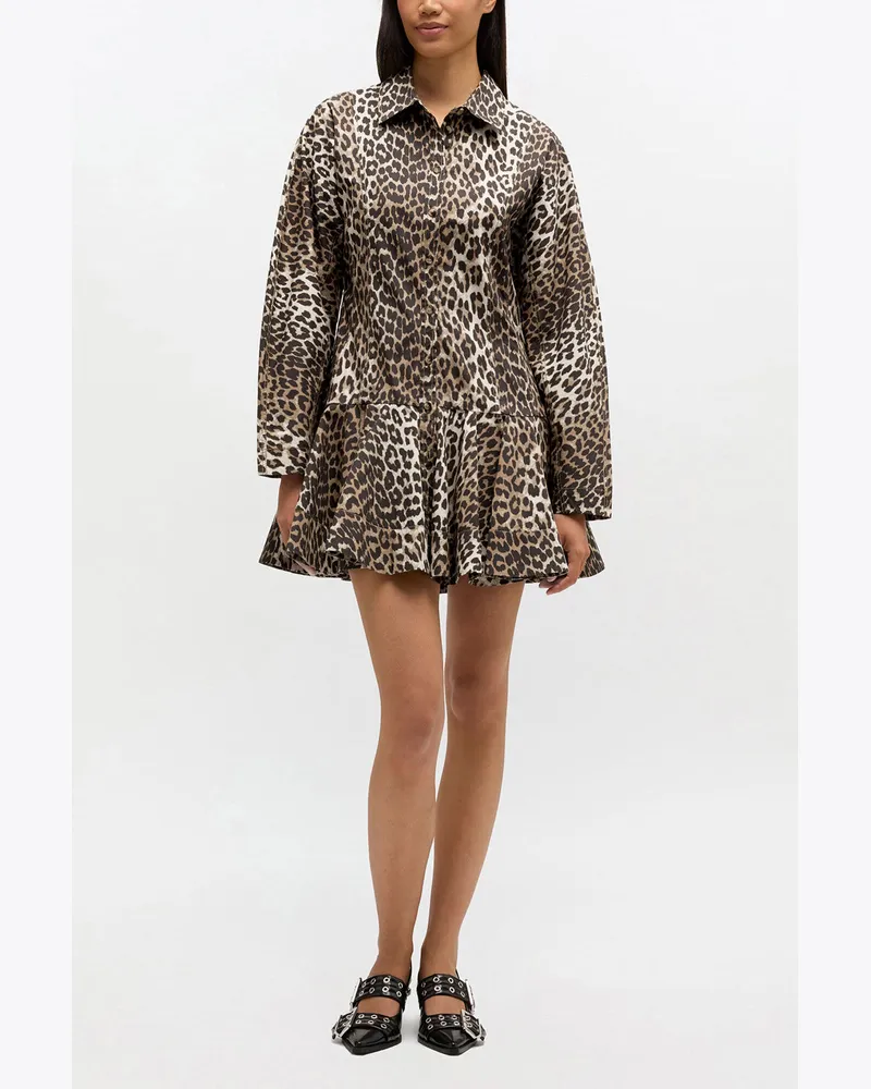 Ganni braun Hemdkleid mit Leopardenmuster Bio-Baumwolle - Größe Braun