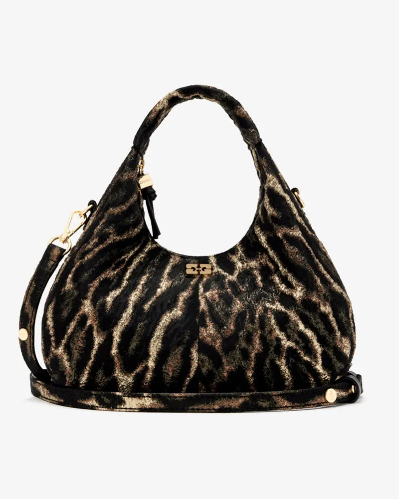 Ganni Mini-Hobo-Tasche aus Metallic-Cloqué Bronze Bronze