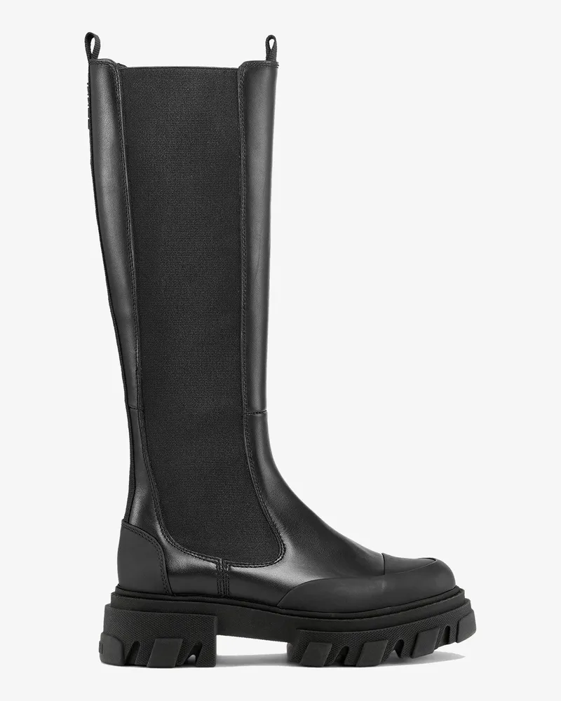 Ganni Hohe Chelsea-Stiefel mit grober Sohle in Schwarz Schwarz