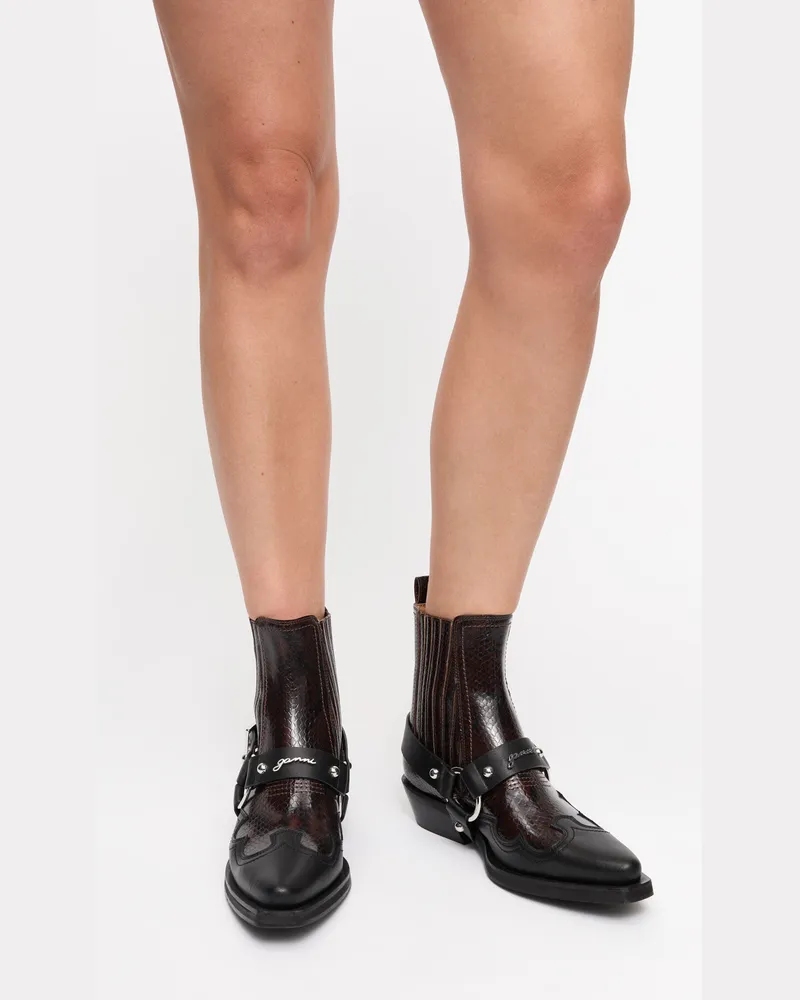 Ganni Dark burgunderrot Low Cut Western Chelsea-Stiefel schwarz/Dark Schwarz