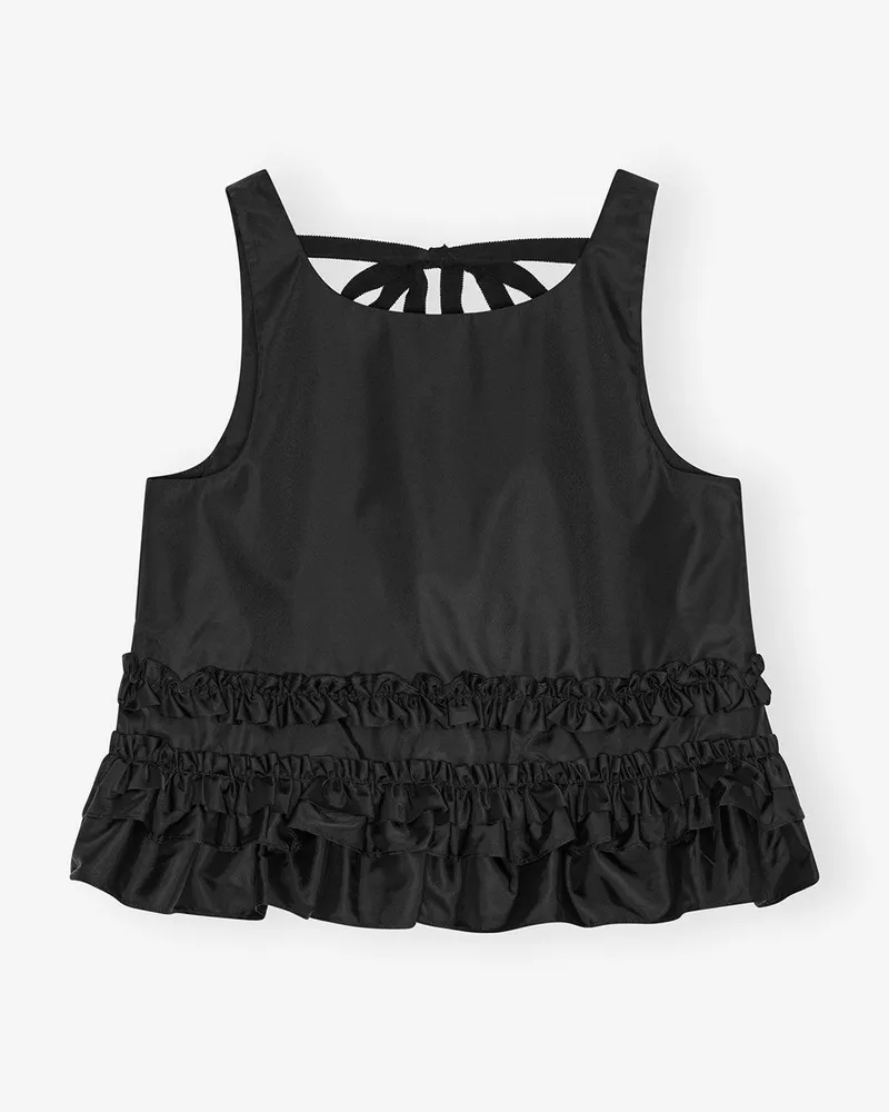 Ganni Schwarzes Duchesse Nylon-Rüschen-Top - Größe schwarz Schwarz