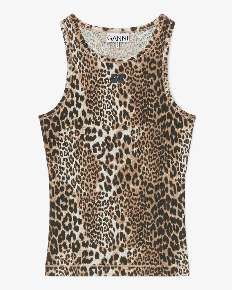 Ganni gemischt Geripptes Tanktop mit Leopardenmuster - Größe Gemischt
