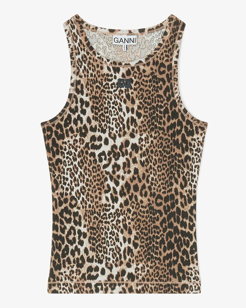 Ganni gemischt Geripptes Tanktop mit Leopardenmuster Bio-Baumwolle - Größe Gemischt