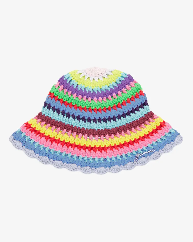 Ganni gemischt Fischerhut mit Häkelstreifen Bio-Baumwolle - Größe Gemischt