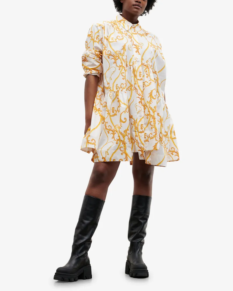Ganni weiß Mini-Hemdkleid aus Baumwollpopeline mit Print Baumwolle - Größe Weiß
