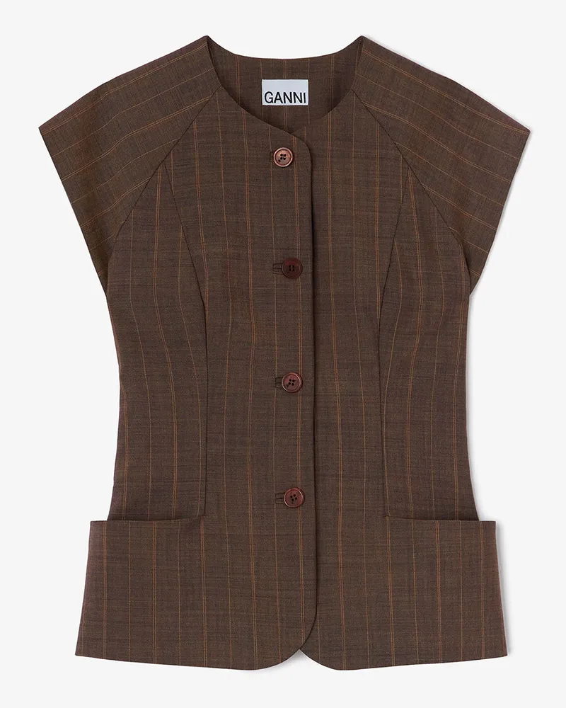 Ganni braun Bluse aus brauner Nadelstreifenwolle Wolle - Größe Braun
