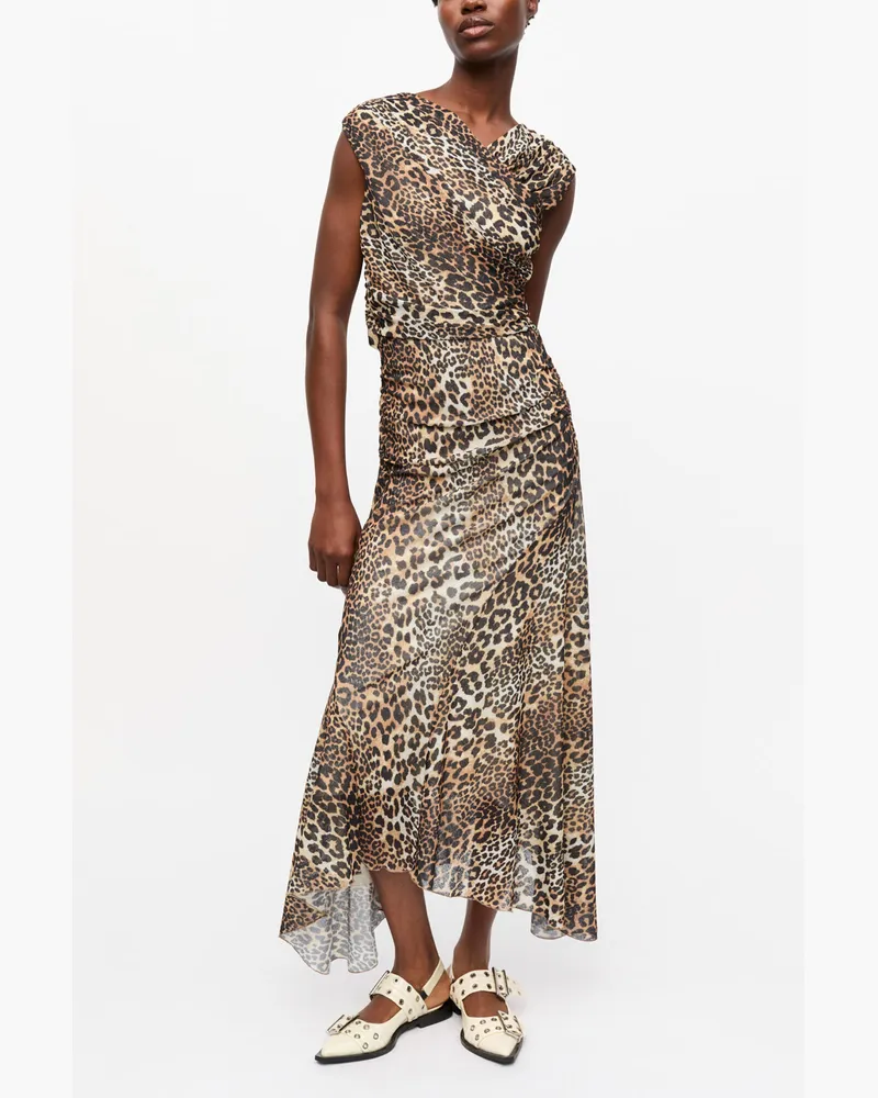 Ganni Langes, gerüschtes Crossover-Kleid Marl mit Leopardenprint - Größe gemischt Gemischt