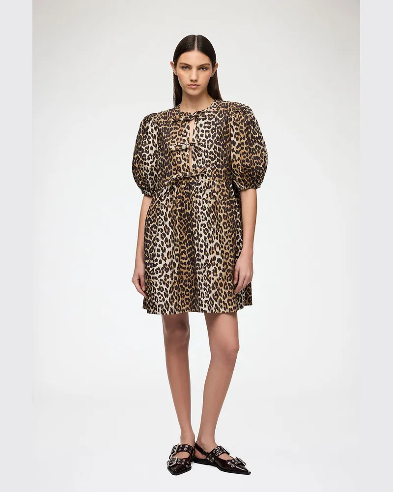 Ganni gemischt Leoparden-Minikleid aus Baumwolle Bio-Baumwolle - Größe Gemischt