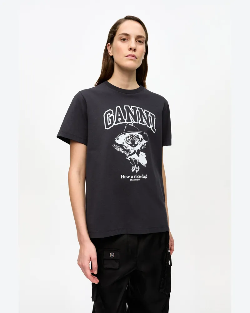 Ganni gemischt Schwarzes T-Shirt mit Hexen-Grafik Baumwolle - Größe Gemischt