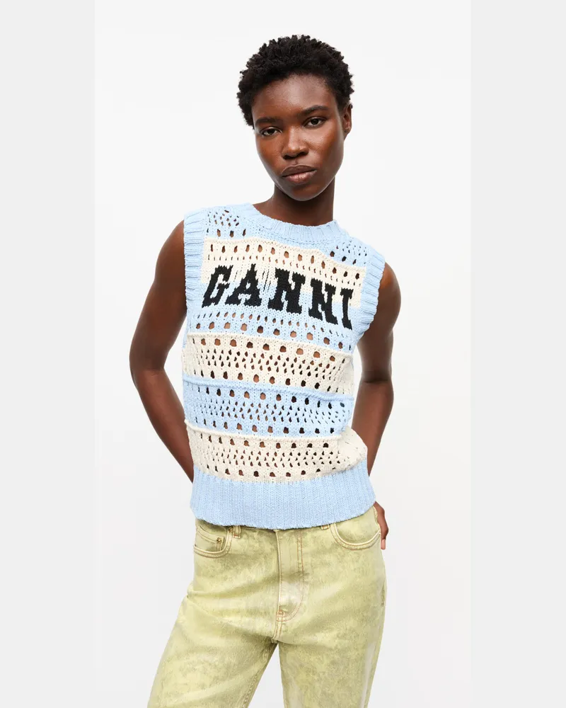 Ganni Hellblau gestreifte Weste Soft Chambray Soft