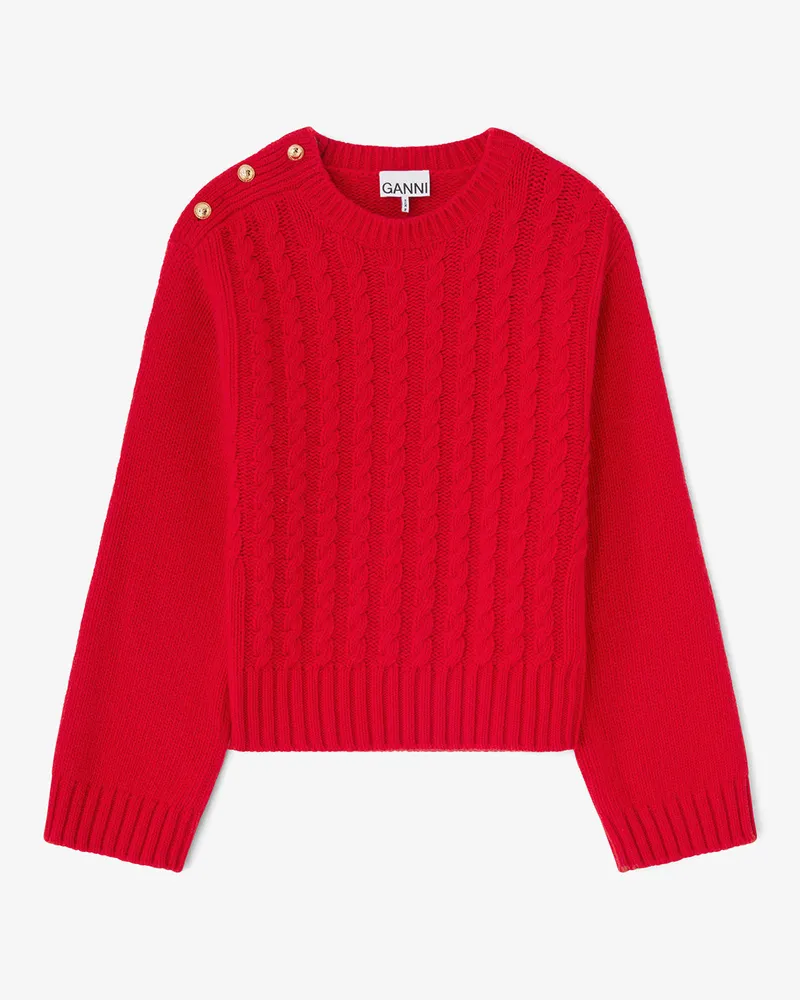 Ganni Roter Pullover aus Wollmischung mit Zopfmuster rot Rot