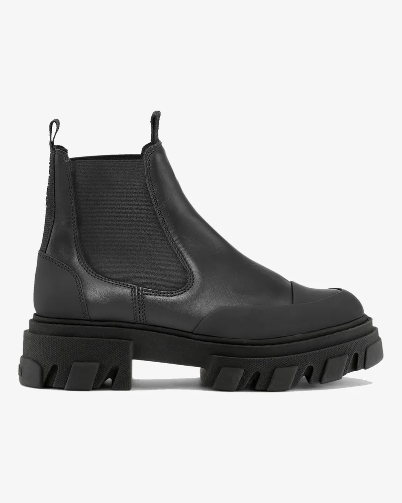 Ganni Niedrige Chelsea-Stiefel mit grober Sohle in Schwarz Schwarz