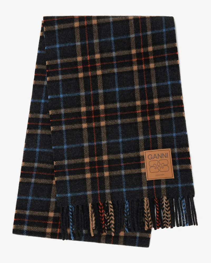 Ganni Karierter Wollschal grau Grau