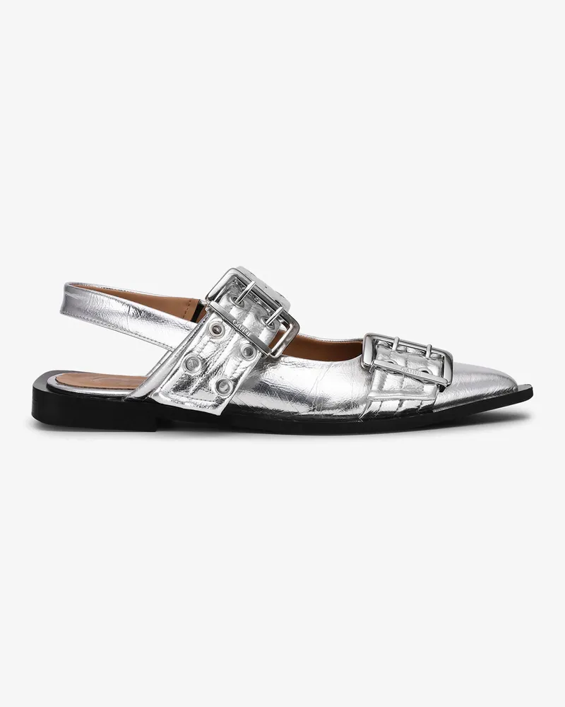Ganni Feminine Ballerinas mit Schnalle in Silbermetallic - Größe silberfarben Silberfarben
