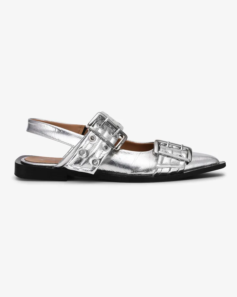 Ganni Silbermetallic feminine Ballerinas mit Schnalle - Größe silberfarben Silberfarben