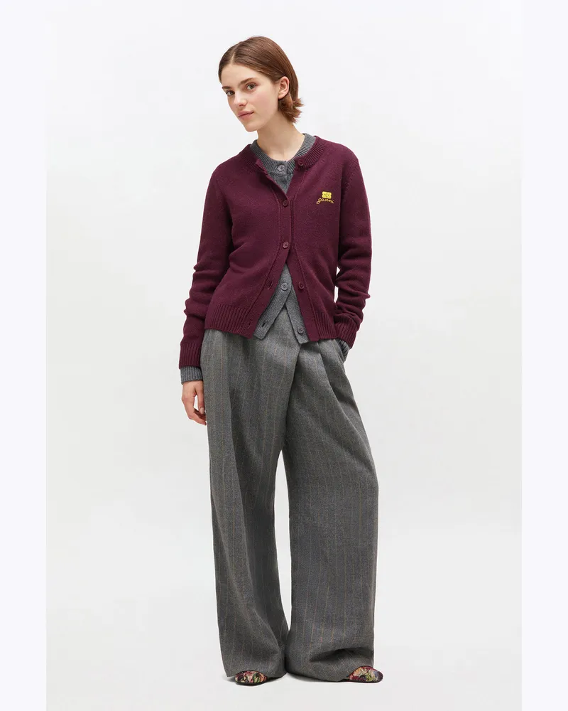 Ganni burgunderrot rot Burgunderfarbene Strickjacke aus einer Wollmischung Wolle - Größe Burgunderrot