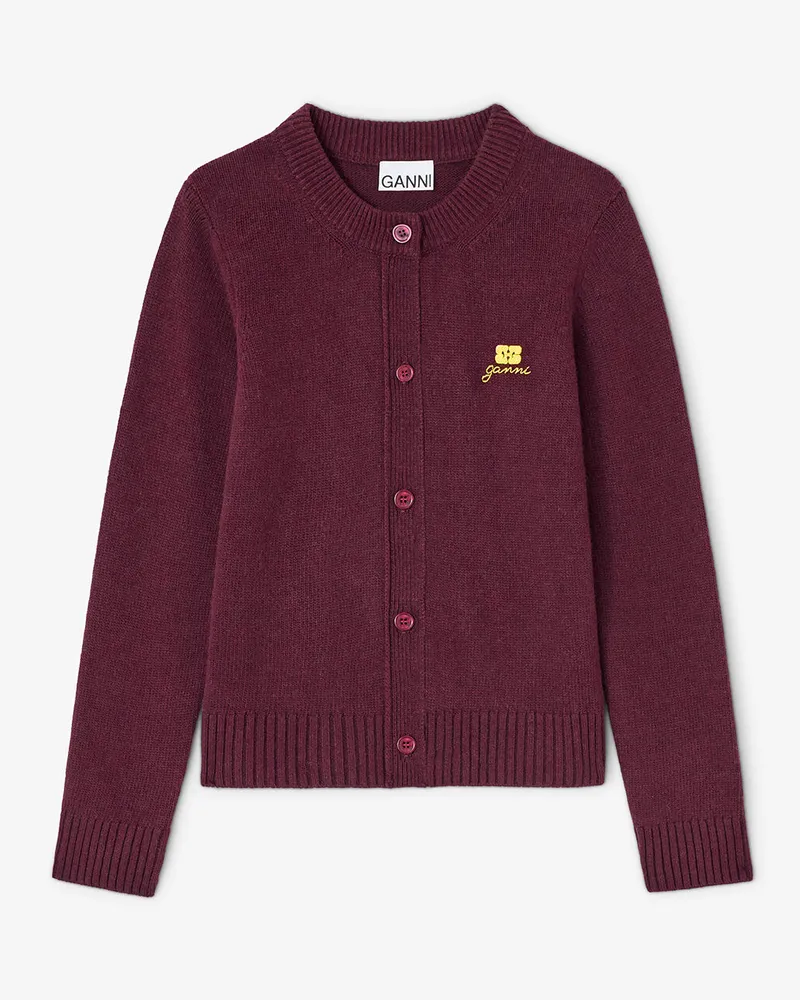 Ganni burgunderrot rot Burgunderfarbene Strickjacke aus einer Wollmischung Wolle - Größe Burgunderrot