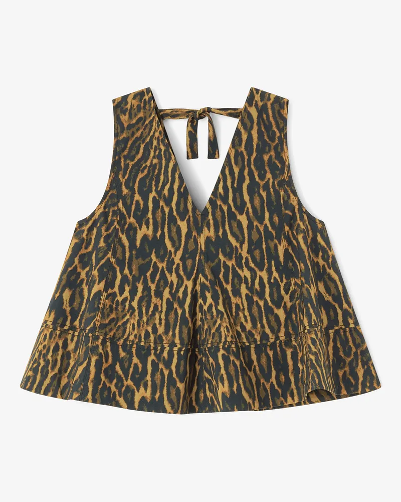 Ganni Khaki A-Linien-Top aus Baumwolle mit Leopardenmuster - Größe Khaki