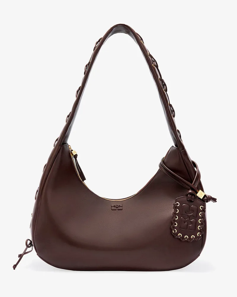 Ganni Braune mittelgroße Hobo-Tasche mit Schnürsenkeln braun Braun