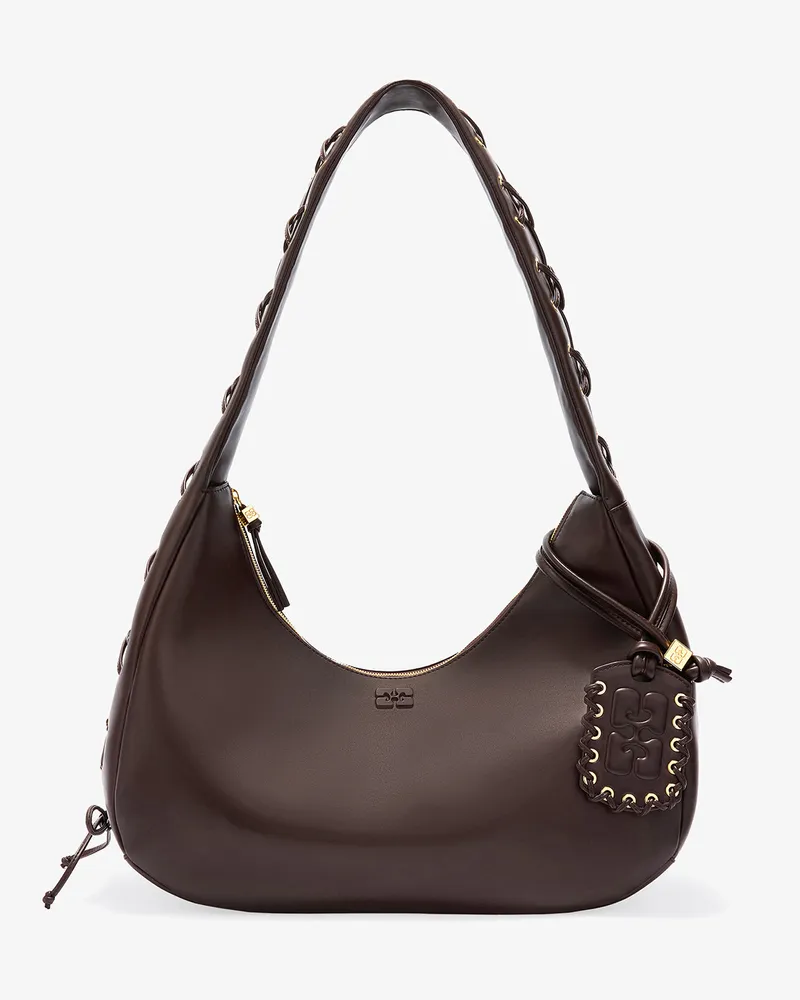 Ganni Braune mittelgroße Hobo-Tasche mit Schnürsenkeln braun Braun