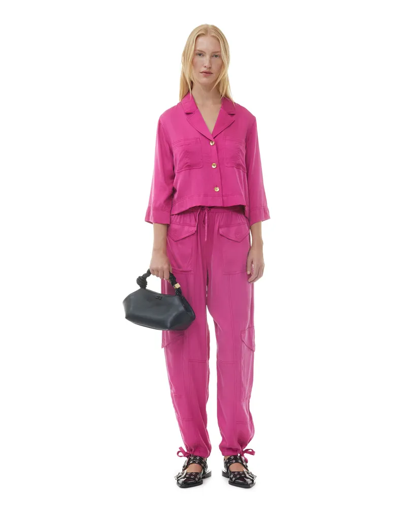 Ganni rosa Hose mit Taschen aus gewaschenem Satin Cupro - Größe Rosa