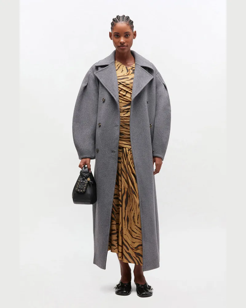 Ganni Graue Oversized Cabanjacke aus Wolle Pewter Pewter