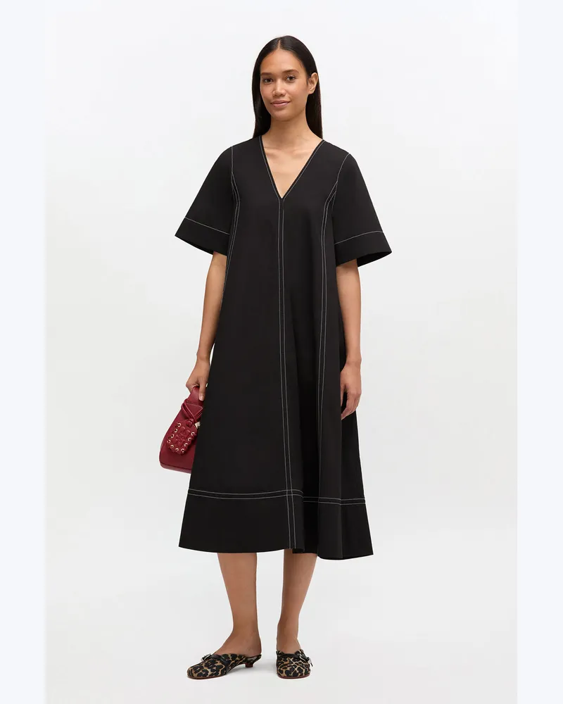 Ganni schwarz Schwarzes A-Linien-Kleid aus Baumwolle Bio-Baumwolle - Größe Schwarz