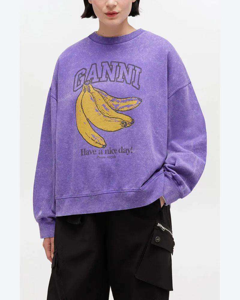 Ganni lila Sweatshirt im Vintage-Waschungsstil Bio-Baumwolle - Größe Lila