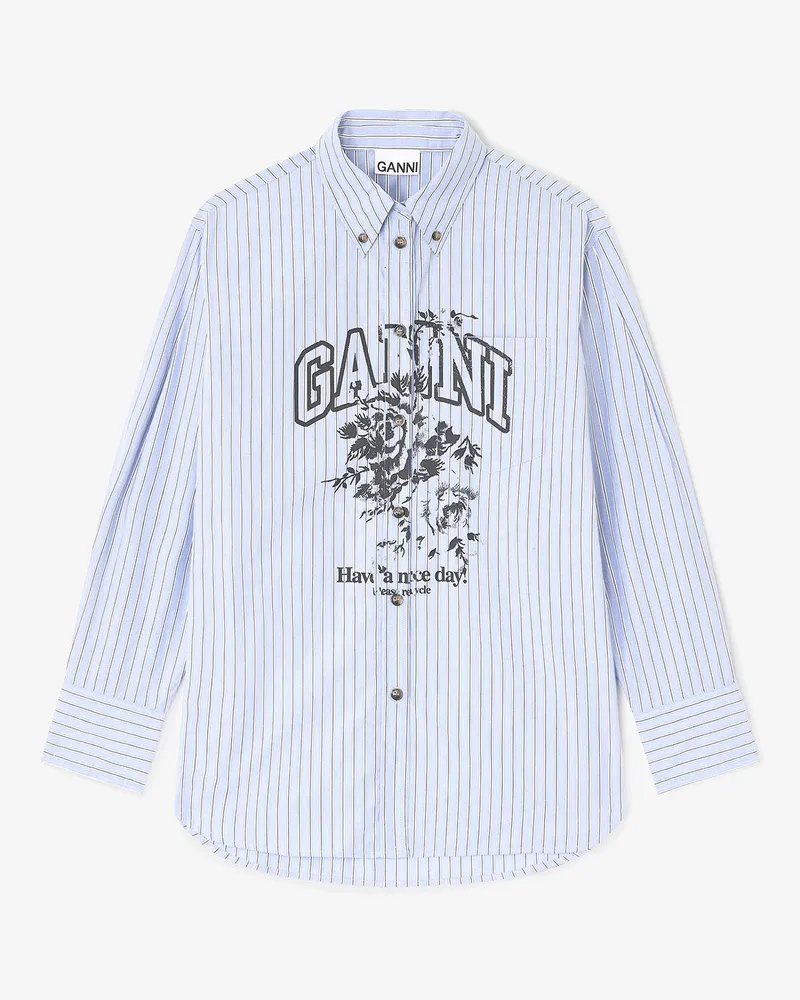 Ganni blau gestreiftes Logohemd Bio-Baumwolle - Größe Blau