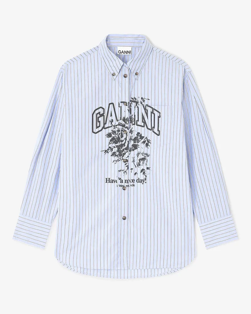 Ganni blau gestreiftes Logohemd Bio-Baumwolle - Größe Blau
