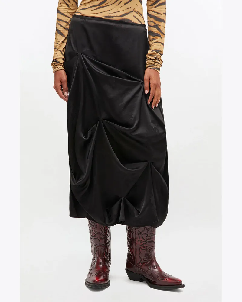 Ganni Schwarzer drapierter Rock schwarz Schwarz