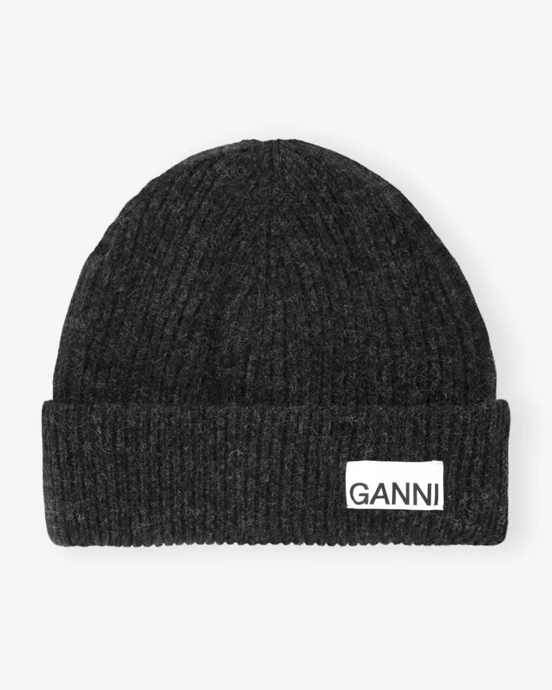 Ganni Dark grau Fitted Wool Rib Knit Beanie gemischt Gemischt
