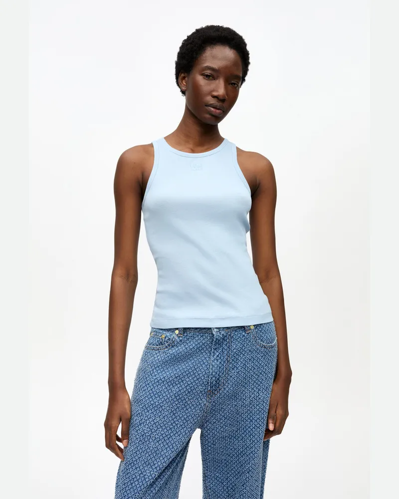 Ganni blau Blaues Ripp-Tanktop aus weicher Baumwolle Bio-Baumwolle - Größe Blau