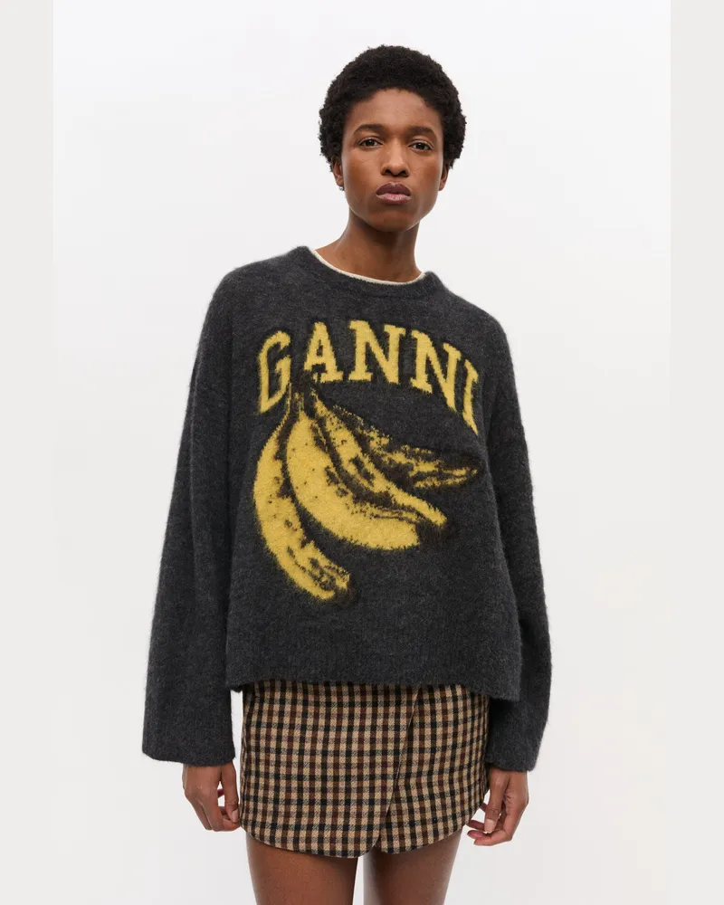 Ganni Schwarzer Pullover mit Bananen-Grafik gemischt Gemischt