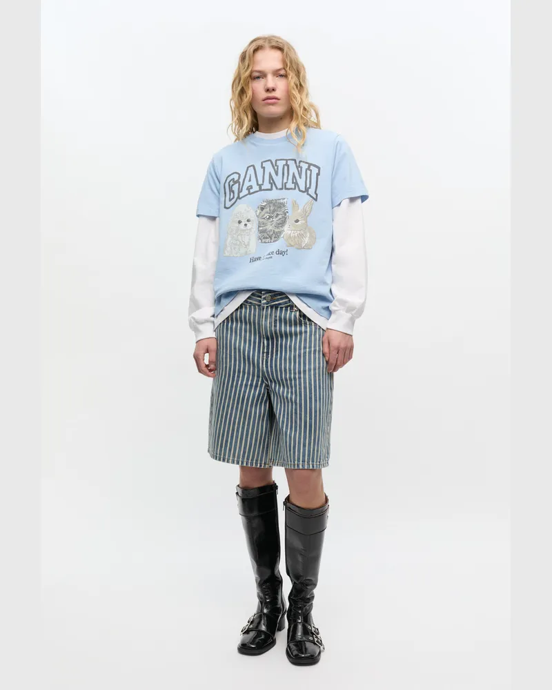 Ganni blau Gestreifte Jeansshorts Bio-Baumwolle - Größe Blau