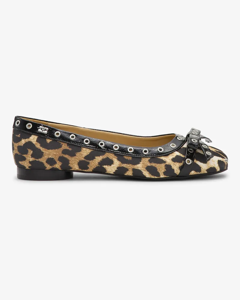 Ganni Leopard Eyelet Bow Ballerinas - Größe Multicolour Multicolour