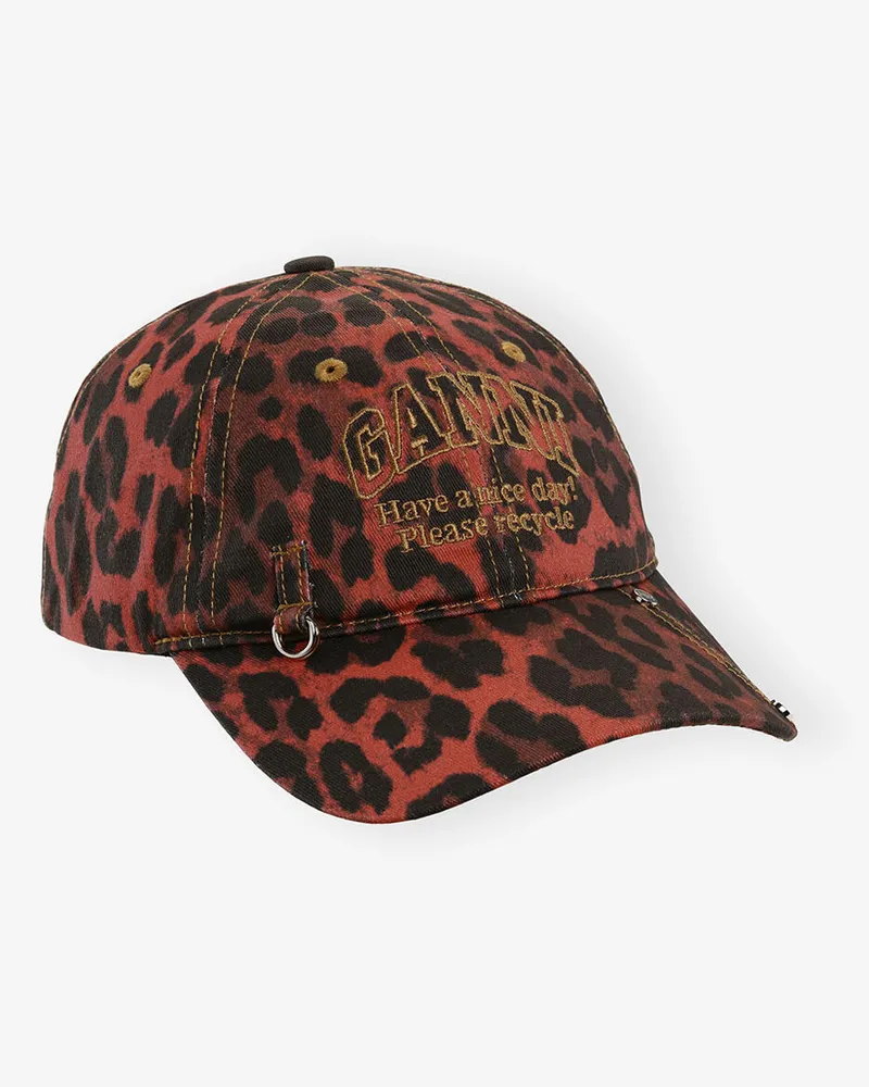 Ganni Rote Kappe mit Leopardenmuster rot Rot