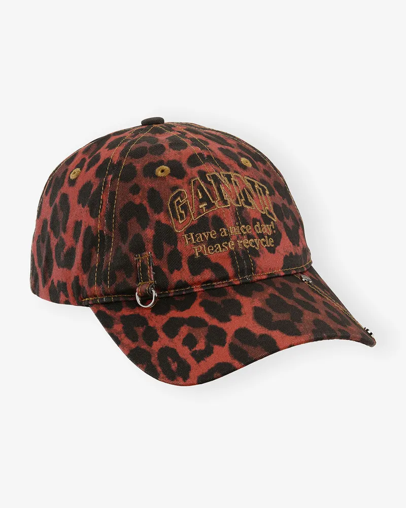 Ganni Rote Kappe mit Leopardenmuster rot Rot