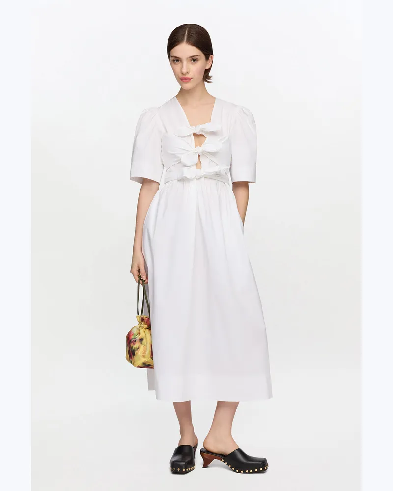 Ganni weiß Weißes Midikleid mit Bindebändern aus Stretch-Baumwolle Bio-Baumwolle - Größe Weiß