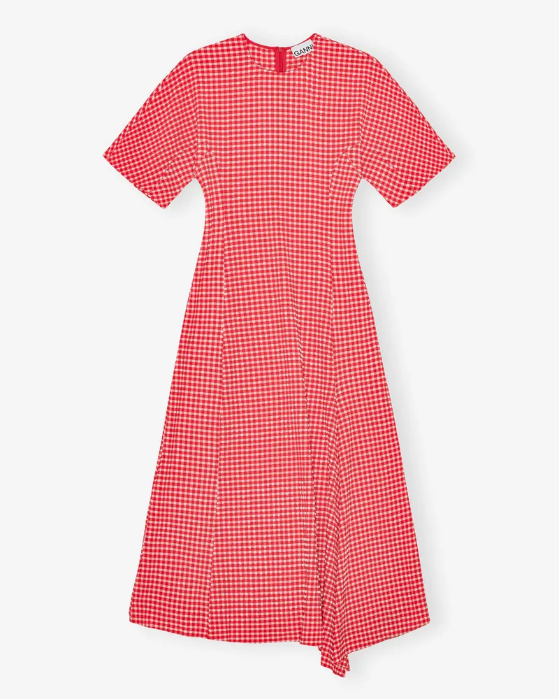 Ganni Rotes Stretch-Seersucker-Kleid mit Schlitz Racing rot Racing