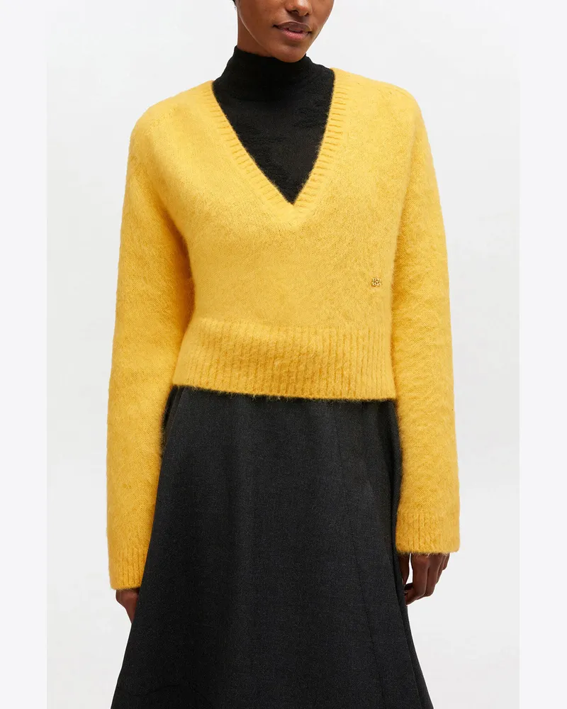 Ganni Gelber Pullover mit V-Ausschnitt gelb Gelb