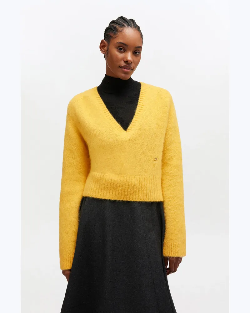 Ganni Gelber Pullover mit V-Ausschnitt gelb Gelb