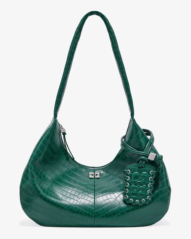 Ganni Mittelgroße Croco-Hobo-Tasche in Grün Pineneedle Pineneedle